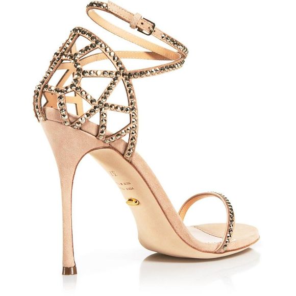 Sergio Rossi Womens Mirror Oro Rosa Taupe Open Toe Slingback Heels Shoes NWT - Picture 3 of 3